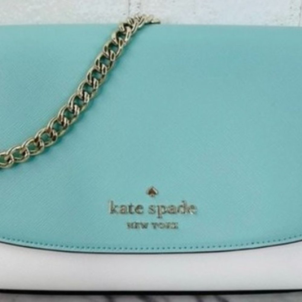 Kate Spade Carson Mint Tiffany Blue & White Convertible Crossbody Purse